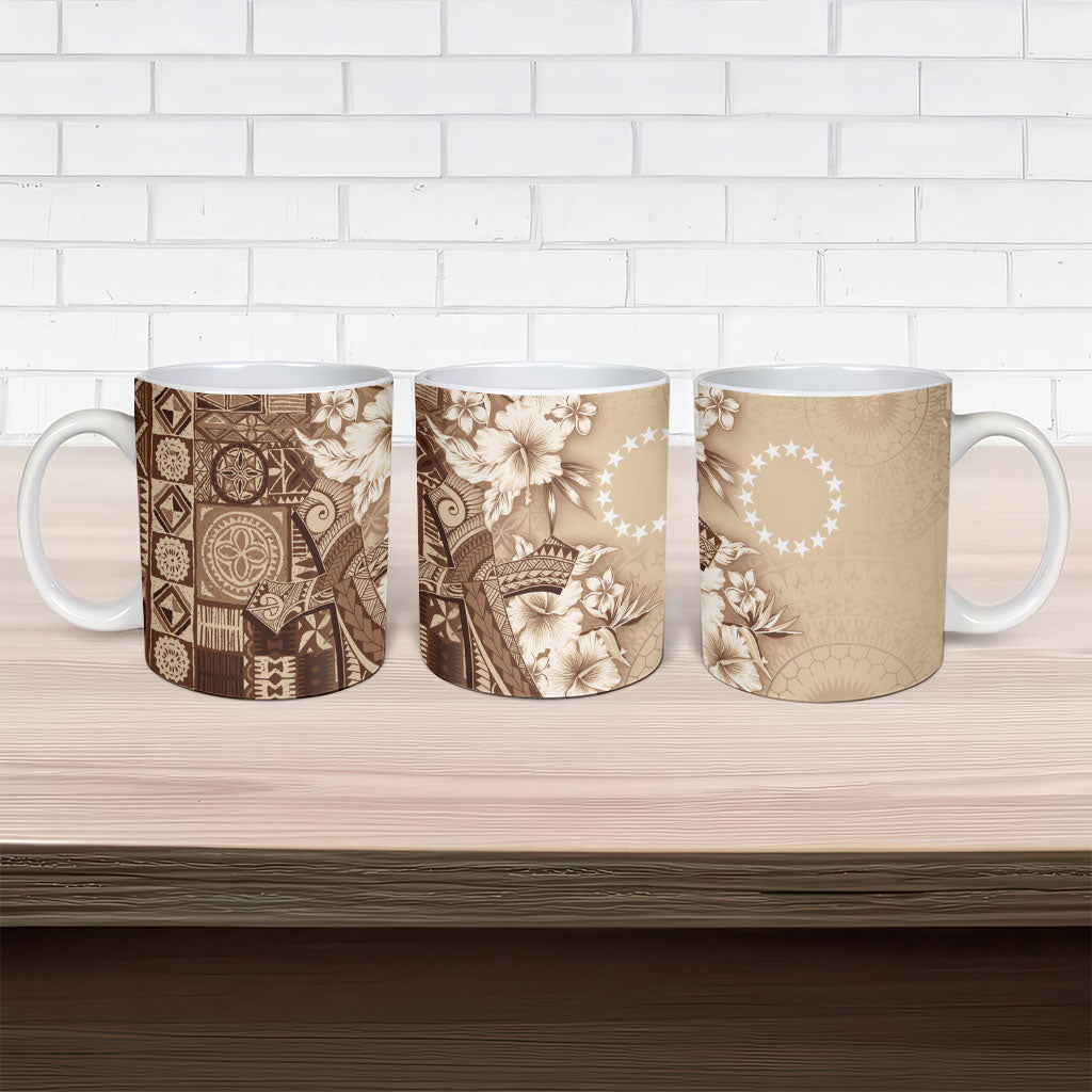 Kia Orana Cook Islands Tapa Floral With Cross Ceramic Mug Beige LT7 - Polynesian Pride