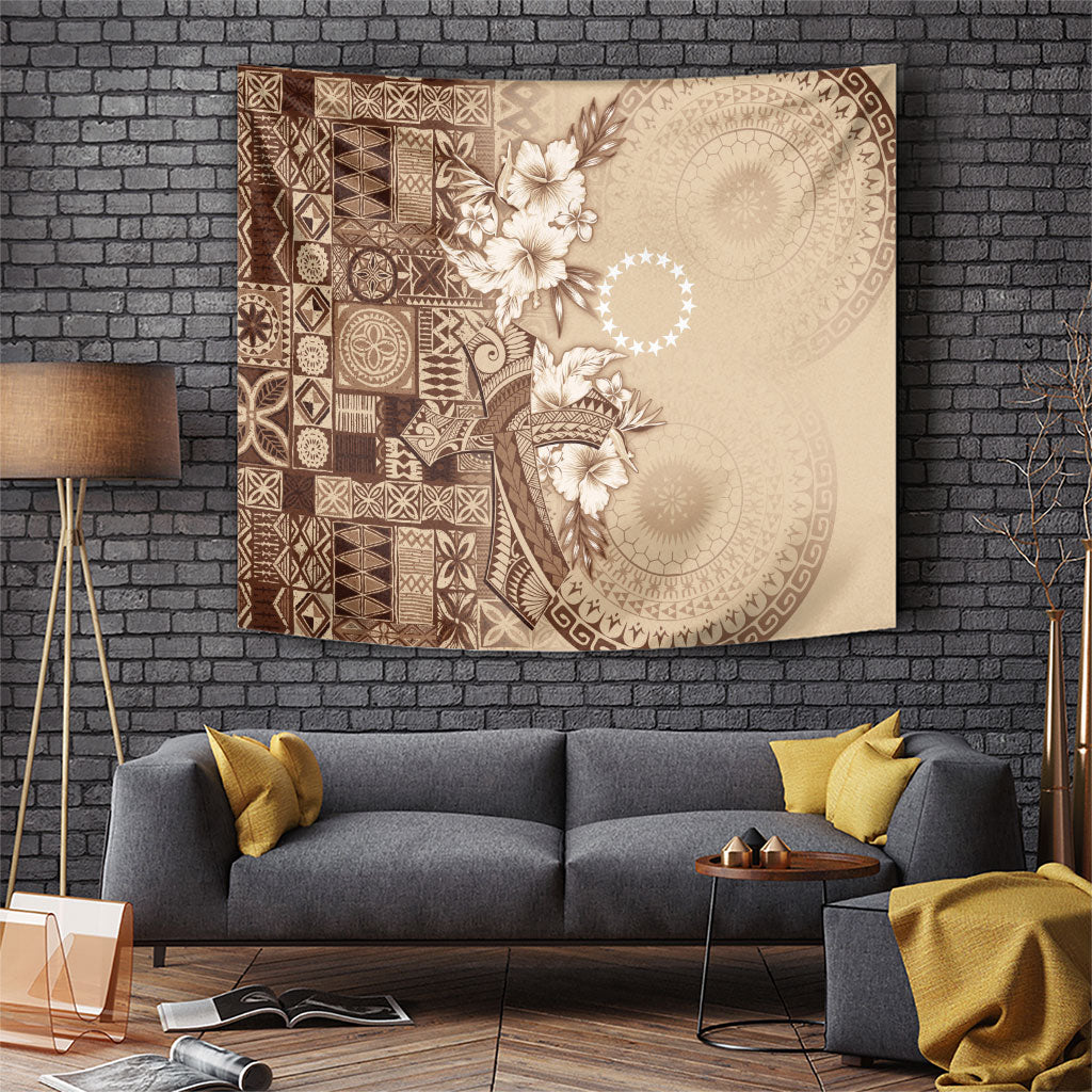 Kia Orana Cook Islands Tapa Floral With Cross Tapestry Beige LT7 Beige - Polynesian Pride