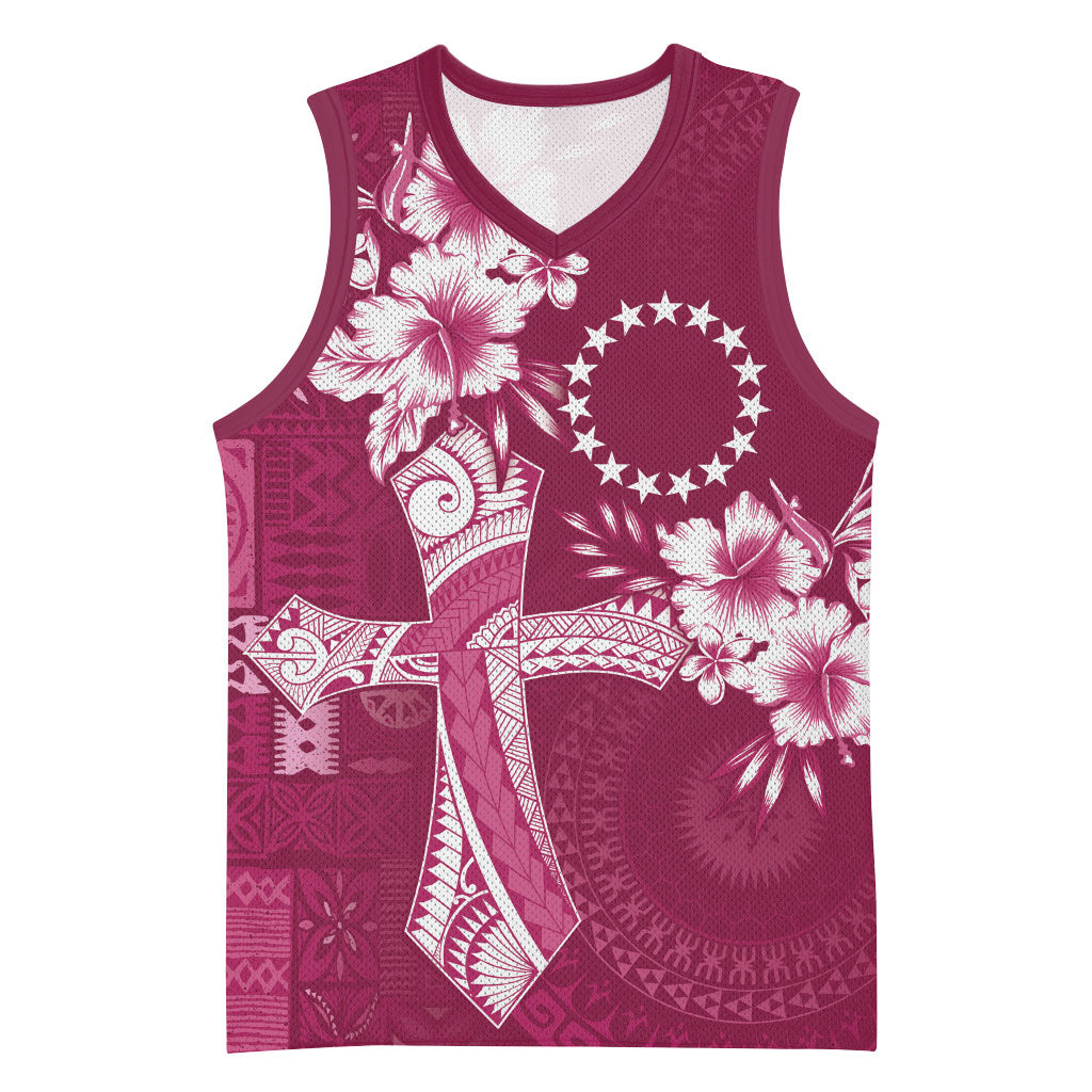 Kia Orana Cook Islands Tapa Floral With Cross Basketball Jersey Maroon