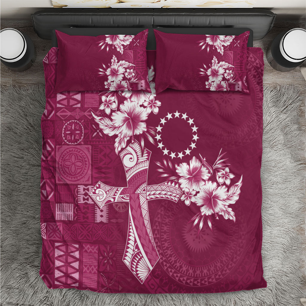 Kia Orana Cook Islands Tapa Floral With Cross Bedding Set Maroon LT7 Maroon - Polynesian Pride