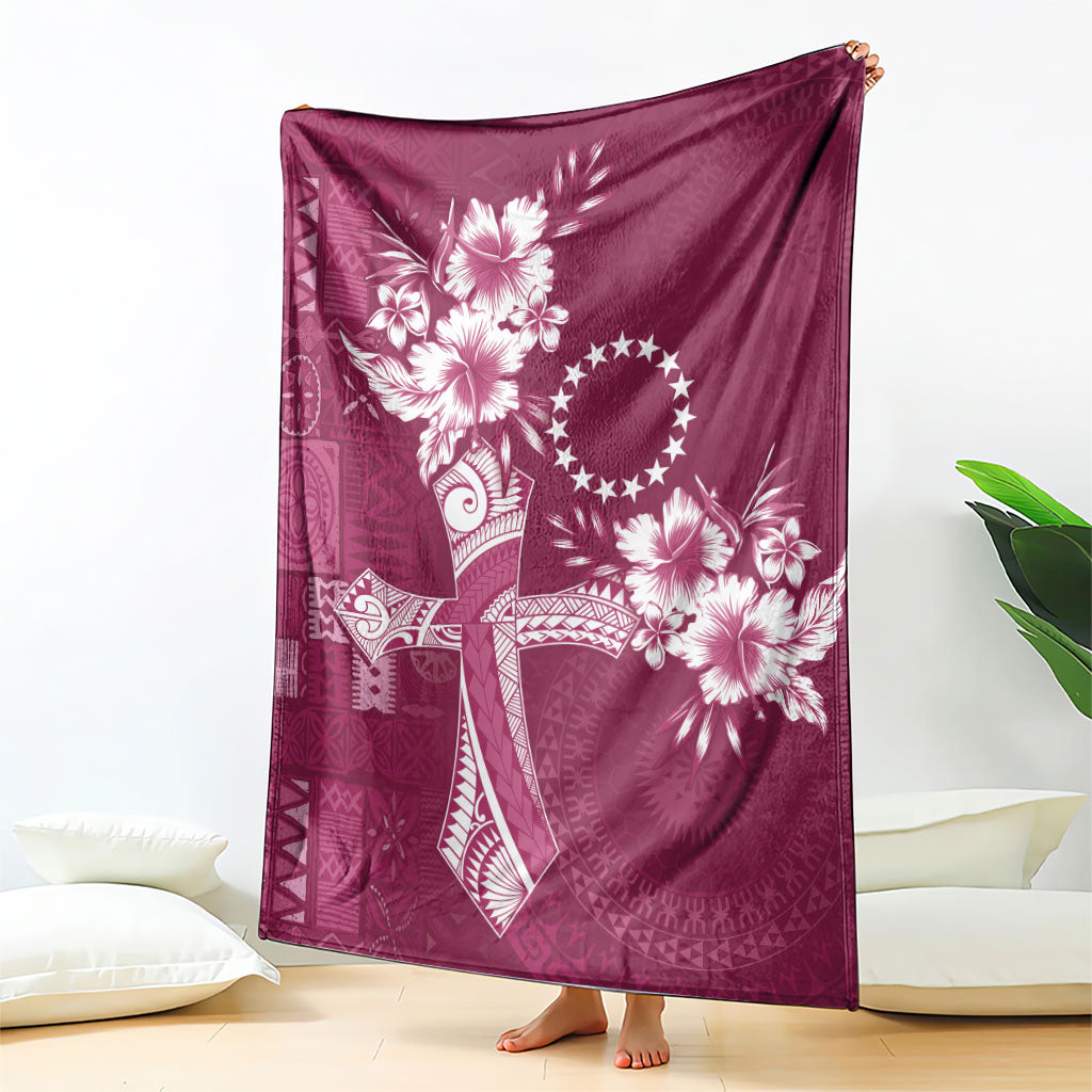 Kia Orana Cook Islands Tapa Floral With Cross Blanket Maroon LT7 - Polynesian Pride