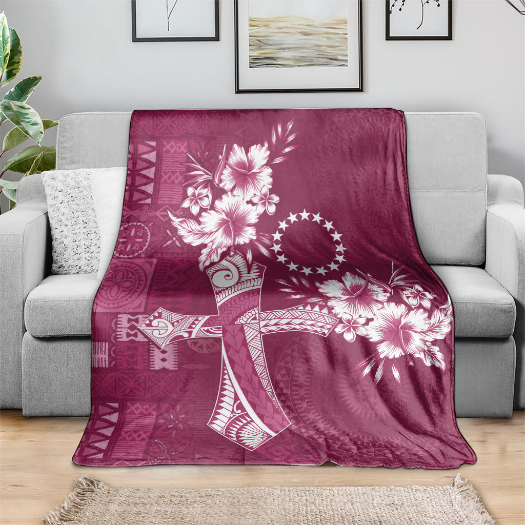 Kia Orana Cook Islands Tapa Floral With Cross Blanket Maroon LT7 - Polynesian Pride