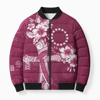 Kia Orana Cook Islands Tapa Floral With Cross Bomber Puffer Jacket Maroon LT7 Unisex Maroon - Polynesian Pride