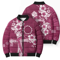 Kia Orana Cook Islands Tapa Floral With Cross Bomber Puffer Jacket Maroon LT7 - Polynesian Pride