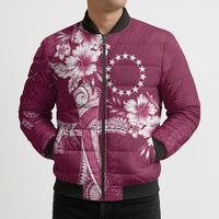 Kia Orana Cook Islands Tapa Floral With Cross Bomber Puffer Jacket Maroon LT7 - Polynesian Pride