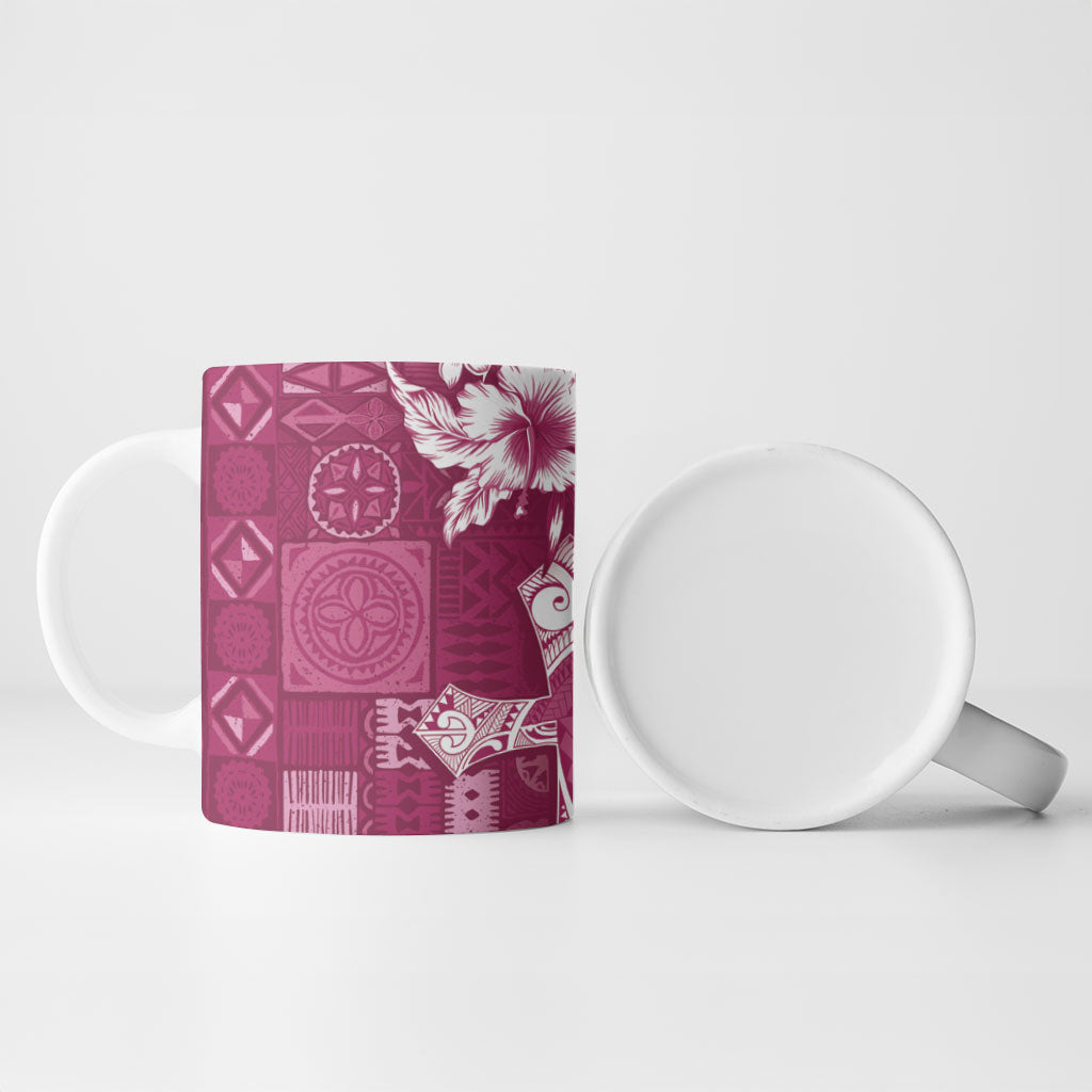 Kia Orana Cook Islands Tapa Floral With Cross Ceramic Mug Maroon LT7 - Polynesian Pride