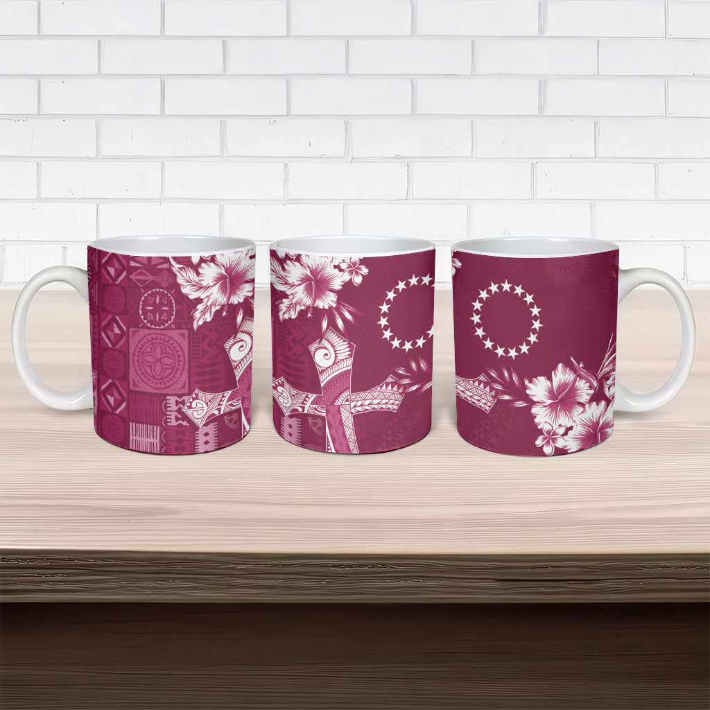 Kia Orana Cook Islands Tapa Floral With Cross Ceramic Mug Maroon LT7 - Polynesian Pride