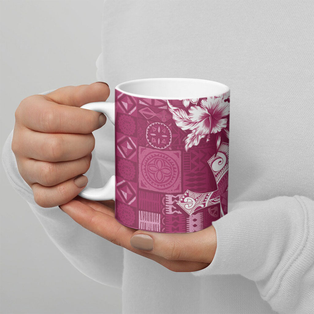Kia Orana Cook Islands Tapa Floral With Cross Ceramic Mug Maroon LT7 - Polynesian Pride