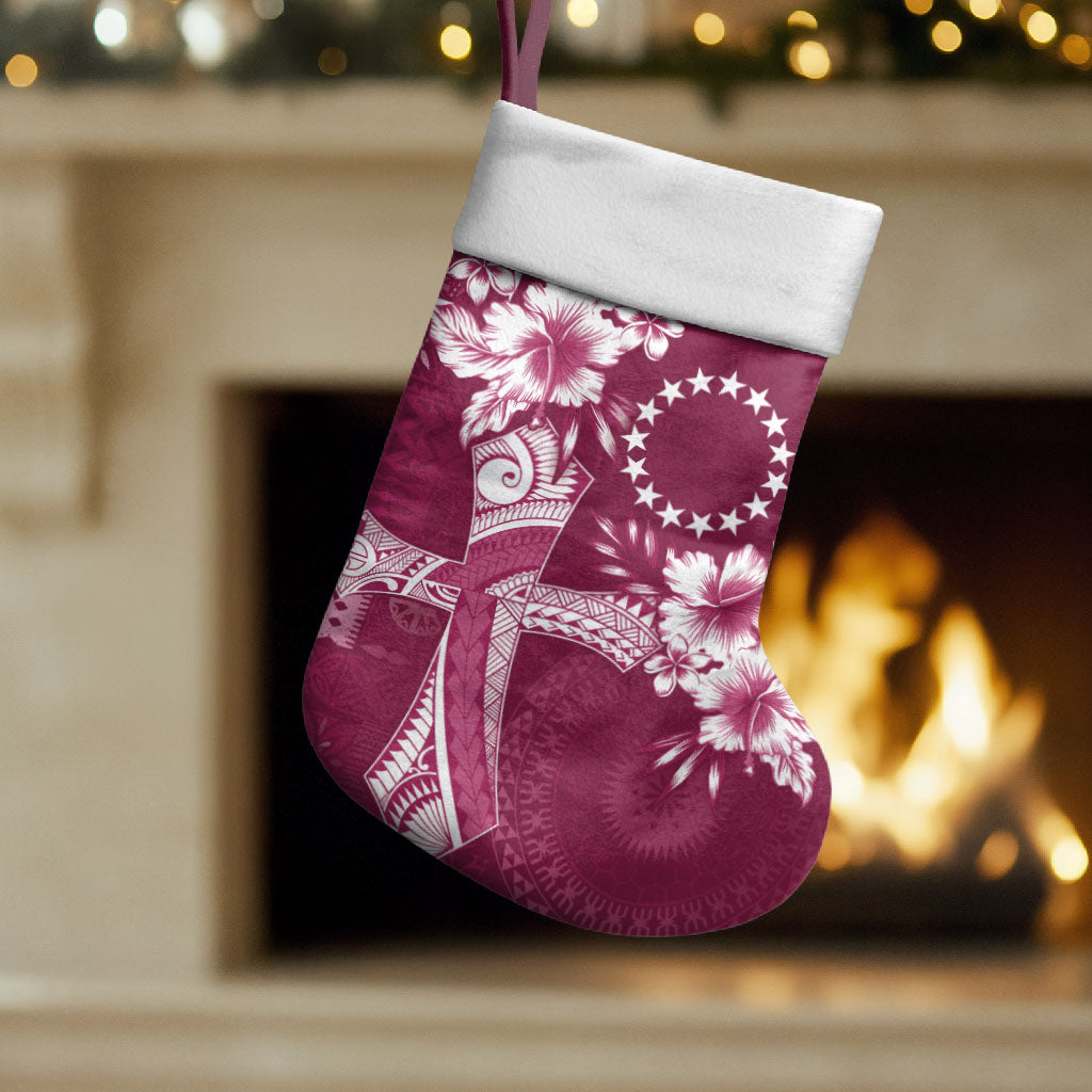 Kia Orana Cook Islands Tapa Floral With Cross Christmas Stocking Maroon LT7 Set of 2 Maroon - Polynesian Pride