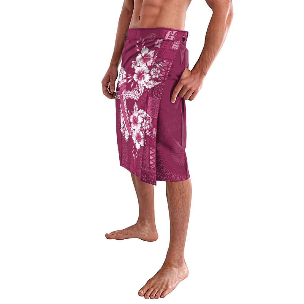 Kia Orana Cook Islands Tapa Floral With Cross Lavalava Maroon LT7 - Polynesian Pride