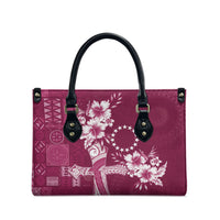 Kia Orana Cook Islands Tapa Floral With Cross Leather Bag Maroon LT7 - Polynesian Pride