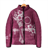 Kia Orana Cook Islands Tapa Floral With Cross Padded Jacket Maroon LT7 - Polynesian Pride