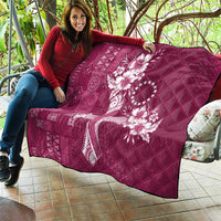 Kia Orana Cook Islands Tapa Floral With Cross Quilt Maroon LT7 - Polynesian Pride