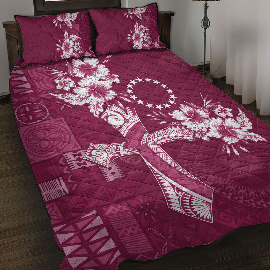 Kia Orana Cook Islands Tapa Floral With Cross Quilt Bed Set Maroon LT7 Maroon - Polynesian Pride