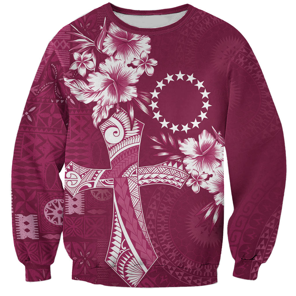 Kia Orana Cook Islands Tapa Floral With Cross Sweatshirt Maroon LT7 Unisex Maroon - Polynesian Pride