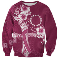 Kia Orana Cook Islands Tapa Floral With Cross Sweatshirt Maroon LT7 Unisex Maroon - Polynesian Pride