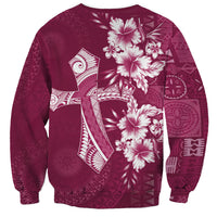Kia Orana Cook Islands Tapa Floral With Cross Sweatshirt Maroon LT7 - Polynesian Pride