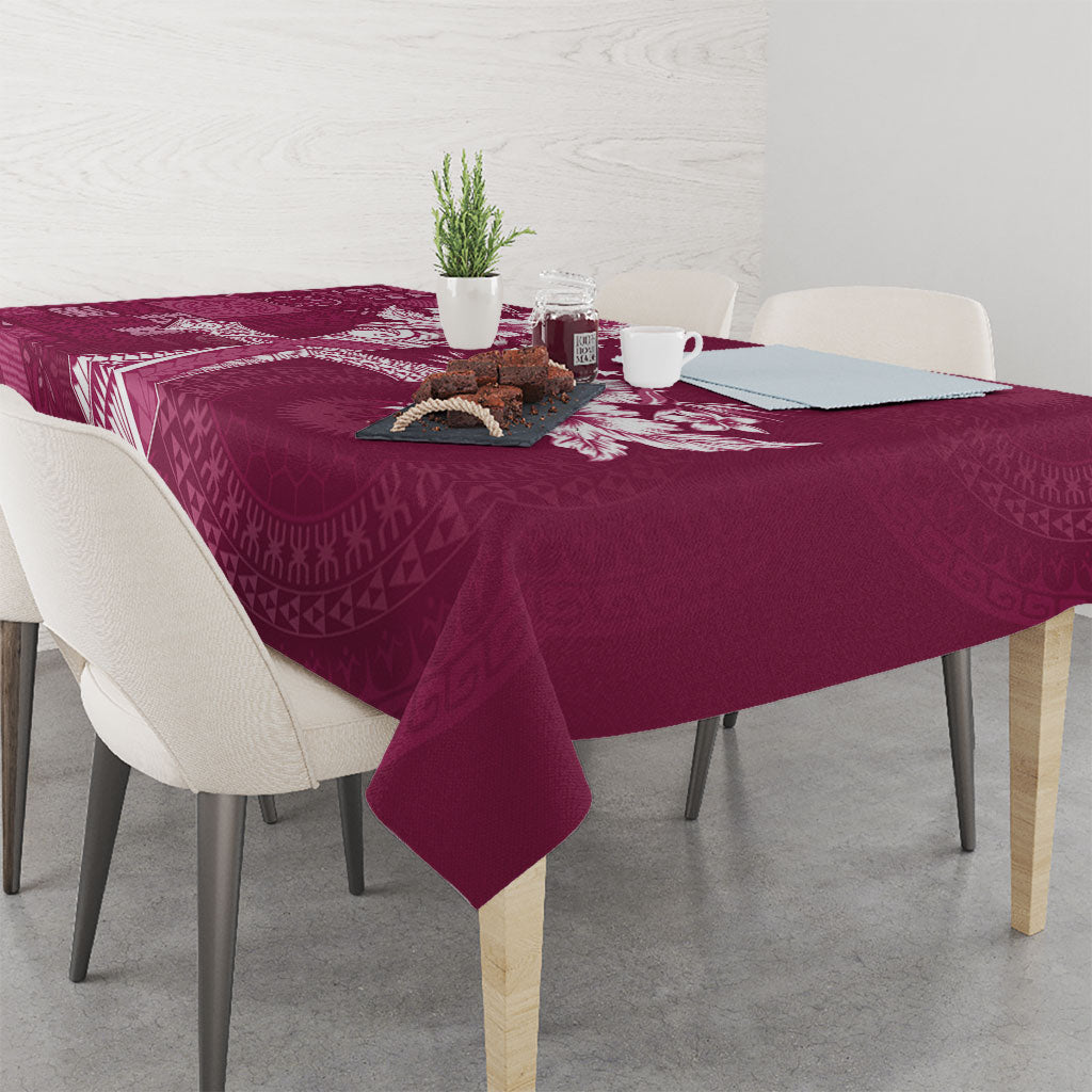 Kia Orana Cook Islands Tapa Floral With Cross Tablecloth Maroon LT7 - Polynesian Pride
