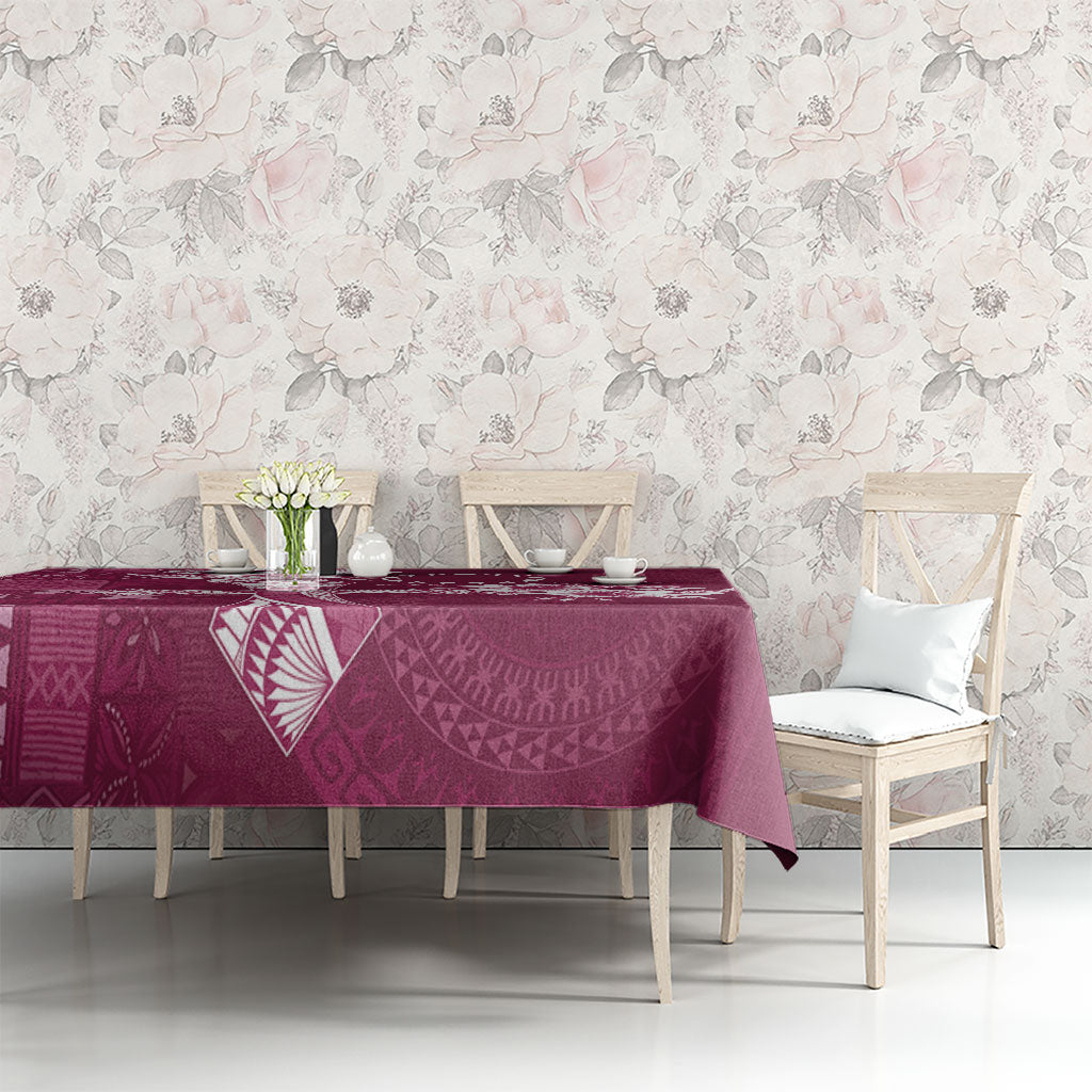Kia Orana Cook Islands Tapa Floral With Cross Tablecloth Maroon LT7 - Polynesian Pride