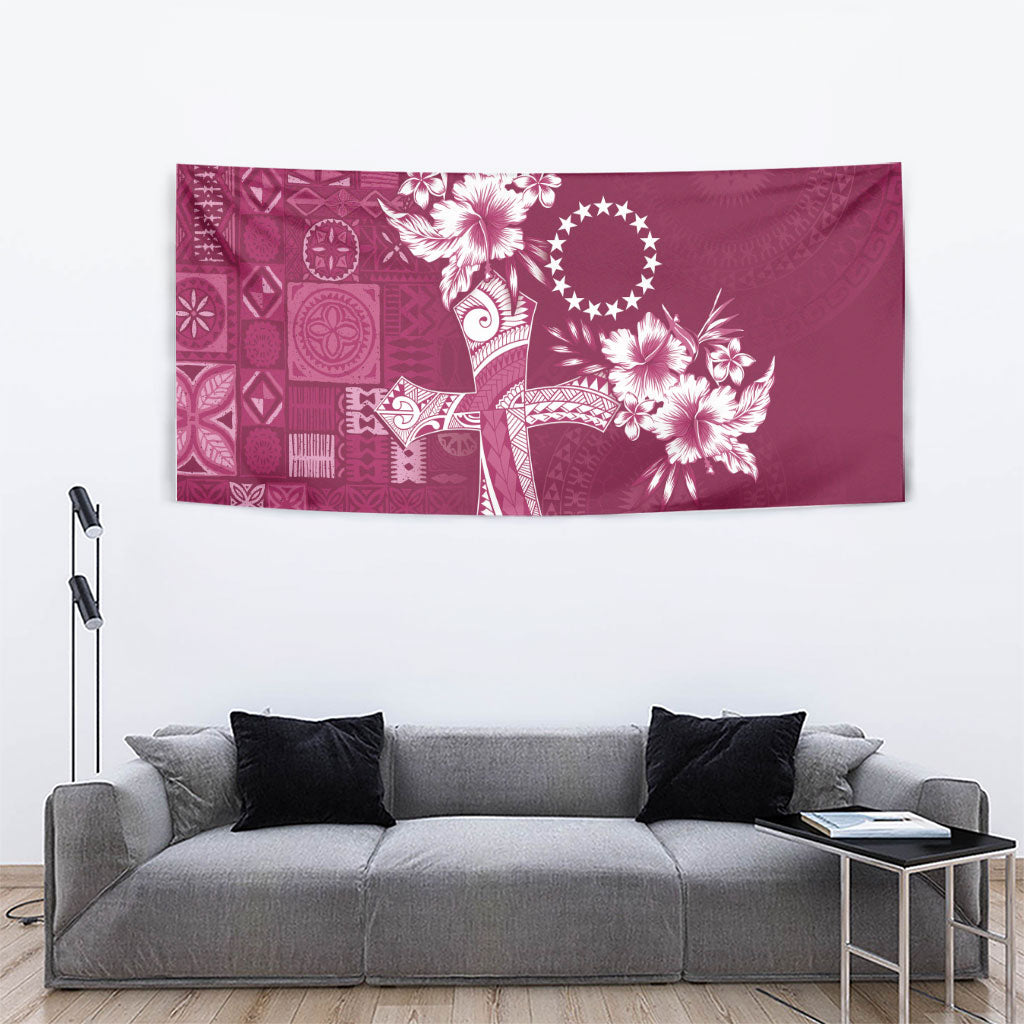 Kia Orana Cook Islands Tapa Floral With Cross Tapestry Maroon LT7 - Polynesian Pride