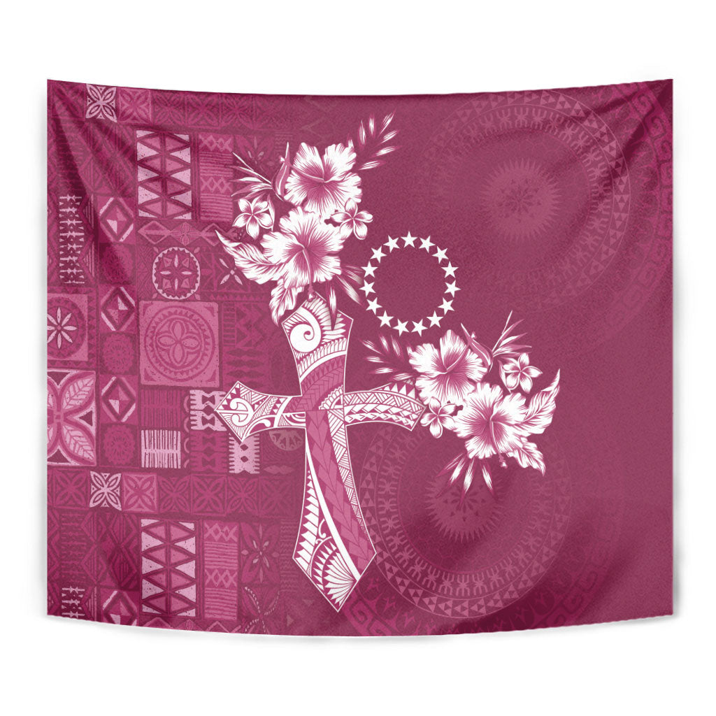 Kia Orana Cook Islands Tapa Floral With Cross Tapestry Maroon LT7 - Polynesian Pride