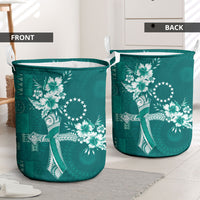 Kia Orana Cook Islands Tapa Floral With Cross Laundry Basket Deep Teal LT7 - Polynesian Pride