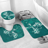 Kia Orana Cook Islands Tapa Floral With Cross Bathroom Set Deep Teal LT7 Mat Set Only (3 pcs) One Size Deep Teal - Polynesian Pride