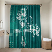 Kia Orana Cook Islands Tapa Floral With Cross Bathroom Set Deep Teal LT7 Shower Curtain Only Deep Teal - Polynesian Pride