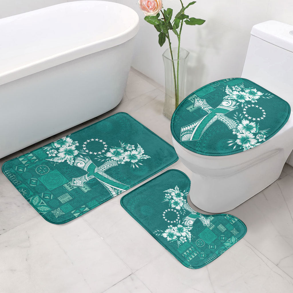 Kia Orana Cook Islands Tapa Floral With Cross Bathroom Set Deep Teal LT7 - Polynesian Pride