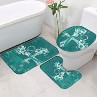Kia Orana Cook Islands Tapa Floral With Cross Bathroom Set Deep Teal LT7 - Polynesian Pride
