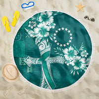 Kia Orana Cook Islands Tapa Floral With Cross Beach Blanket Deep Teal LT7 One Size 150cm Deep Teal - Polynesian Pride