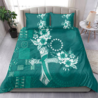 Kia Orana Cook Islands Tapa Floral With Cross Bedding Set Deep Teal LT7 - Polynesian Pride