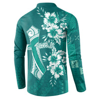 Kia Orana Cook Islands Tapa Floral With Cross Button Sweatshirt Deep Teal LT7 - Polynesian Pride
