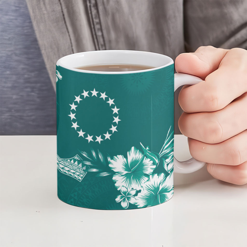 Kia Orana Cook Islands Tapa Floral With Cross Ceramic Mug Deep Teal LT7 - Polynesian Pride