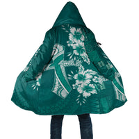 Kia Orana Cook Islands Tapa Floral With Cross Cloak Deep Teal LT7 Unisex Deep Teal - Polynesian Pride