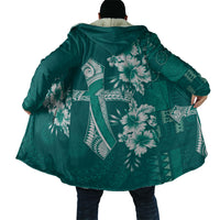 Kia Orana Cook Islands Tapa Floral With Cross Cloak Deep Teal LT7 - Polynesian Pride