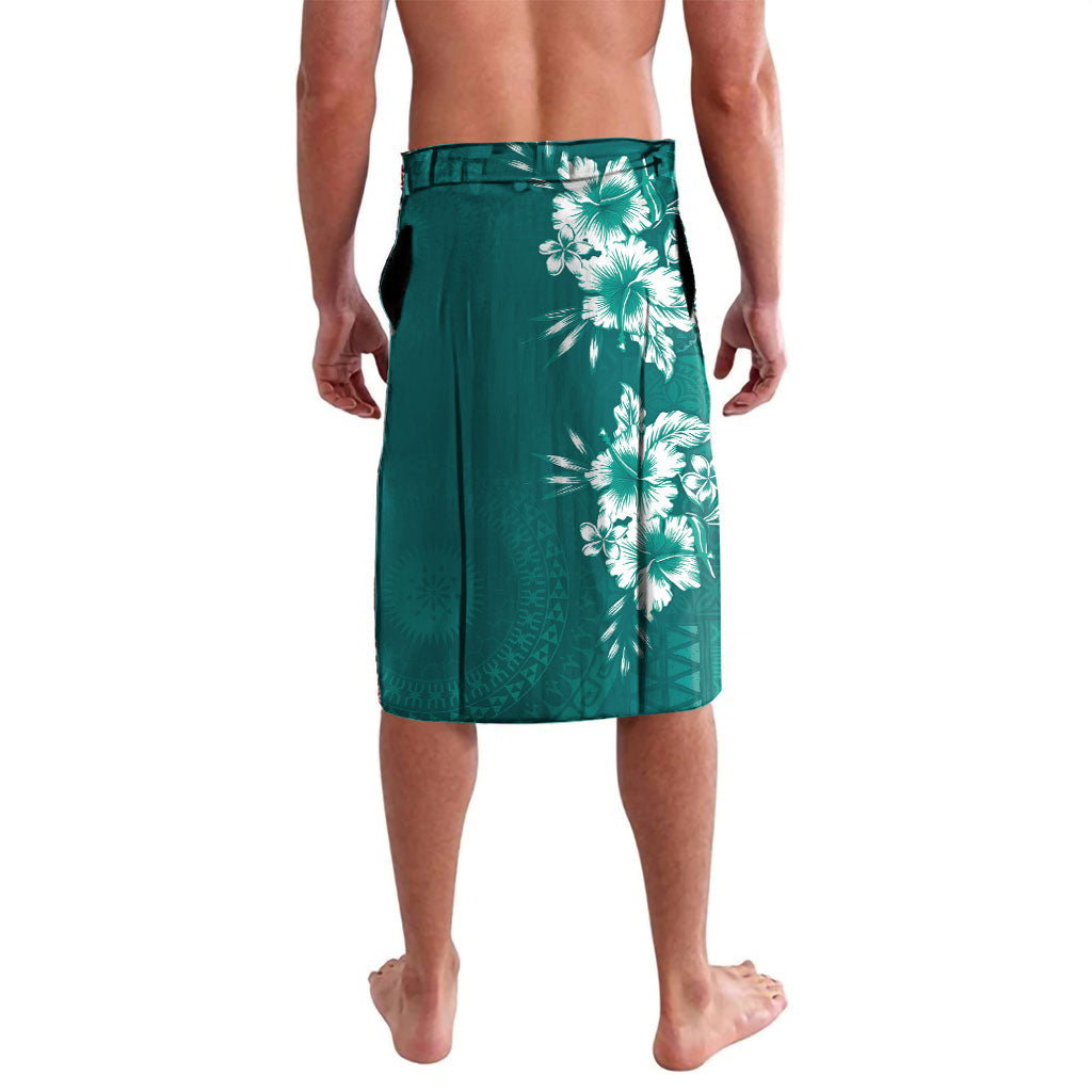 Kia Orana Cook Islands Tapa Floral With Cross Lavalava Deep Teal LT7 - Polynesian Pride