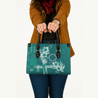 Kia Orana Cook Islands Tapa Floral With Cross Leather Bag Deep Teal LT7 - Polynesian Pride