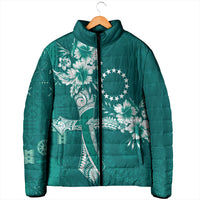 Kia Orana Cook Islands Tapa Floral With Cross Padded Jacket Deep Teal LT7 - Polynesian Pride