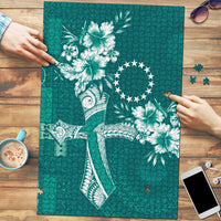 Kia Orana Cook Islands Tapa Floral With Cross Puzzle Deep Teal LT7 Deep Teal - Polynesian Pride