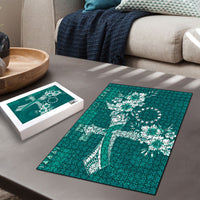 Kia Orana Cook Islands Tapa Floral With Cross Puzzle Deep Teal LT7 - Polynesian Pride