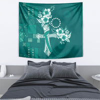 Kia Orana Cook Islands Tapa Floral With Cross Tapestry Deep Teal LT7 - Polynesian Pride