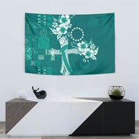 Kia Orana Cook Islands Tapa Floral With Cross Tapestry Deep Teal LT7 - Polynesian Pride