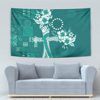Kia Orana Cook Islands Tapa Floral With Cross Tapestry Deep Teal LT7 - Polynesian Pride