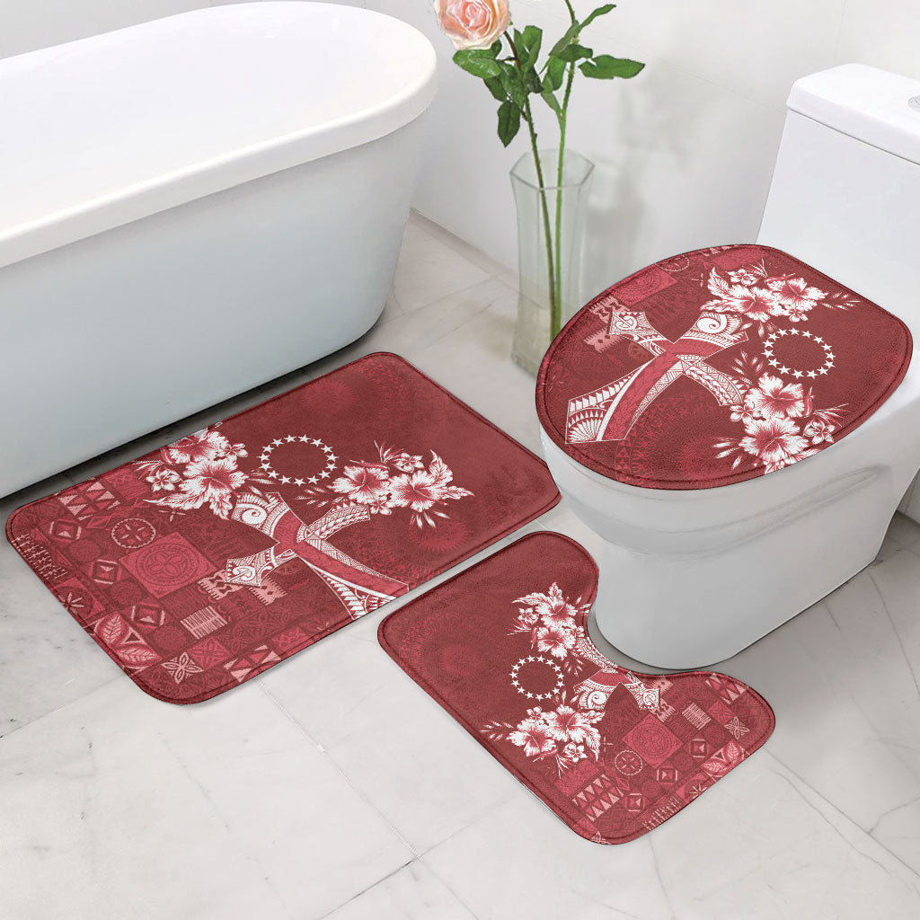 Kia Orana Cook Islands Tapa Floral With Cross Bathroom Set Crimson Red LT7 - Polynesian Pride