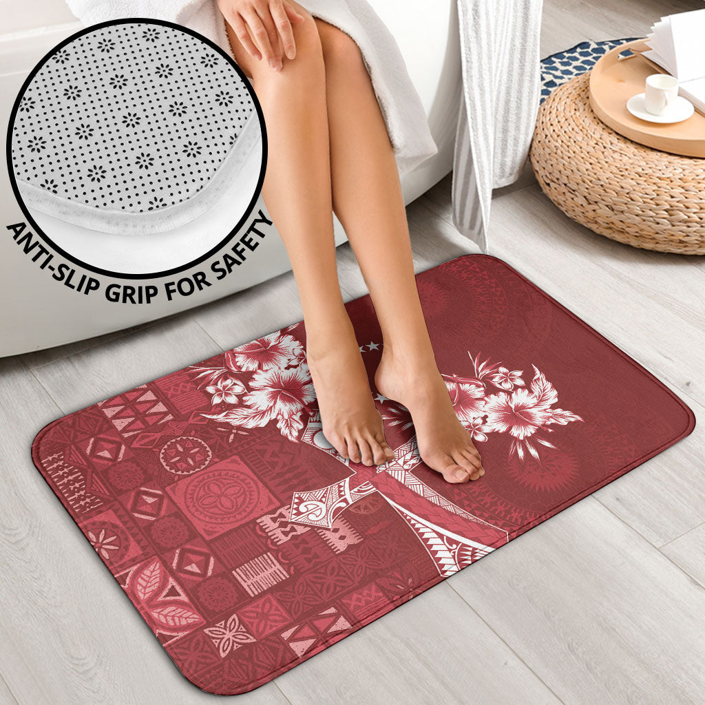 Kia Orana Cook Islands Tapa Floral With Cross Bathroom Set Crimson Red LT7 - Polynesian Pride