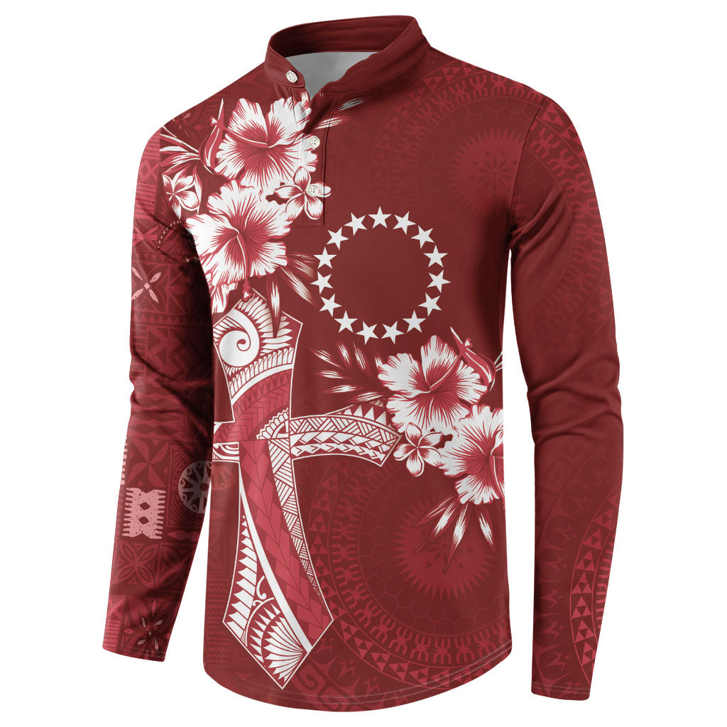 Kia Orana Cook Islands Tapa Floral With Cross Button Sweatshirt Crimson Red LT7 - Polynesian Pride
