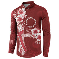 Kia Orana Cook Islands Tapa Floral With Cross Button Sweatshirt Crimson Red LT7 - Polynesian Pride