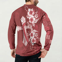 Kia Orana Cook Islands Tapa Floral With Cross Button Sweatshirt Crimson Red LT7 - Polynesian Pride