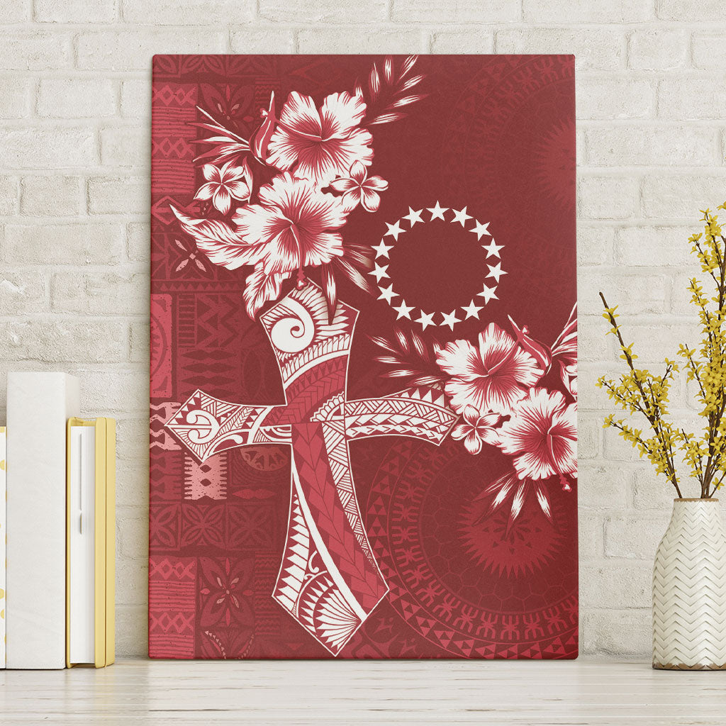 Kia Orana Cook Islands Tapa Floral With Cross Canvas Wall Art Crimson Red